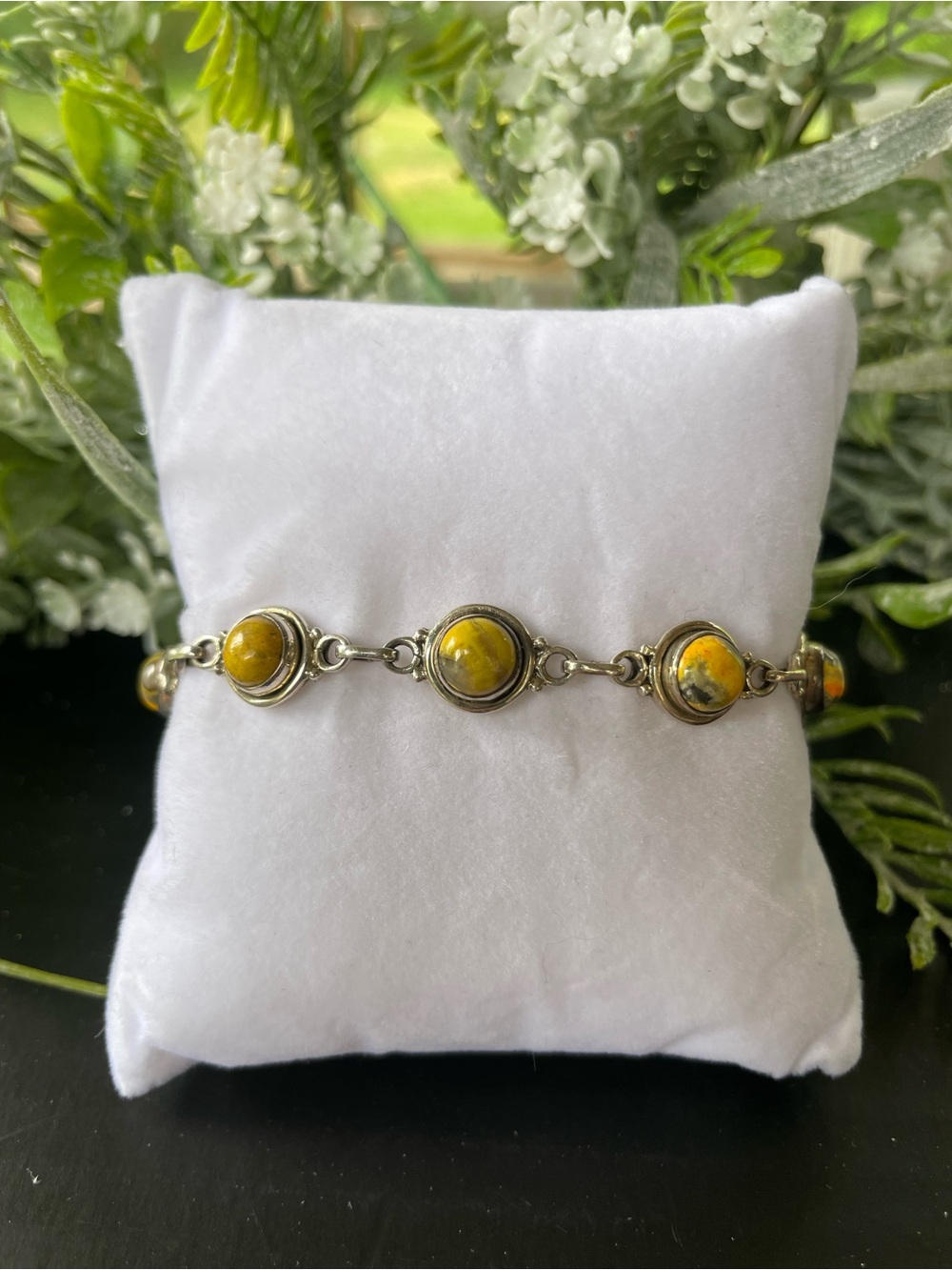 Genuine Bumblebee Jasper Sterling Silver Bracelet
